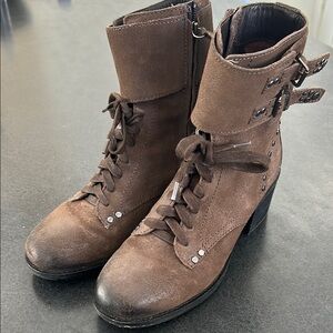 Geox Brown Lace-Up Ankle Boots with inside zipper Size 38